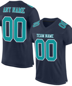 Custom Navy Aqua-White Mesh Authentic Football Jersey