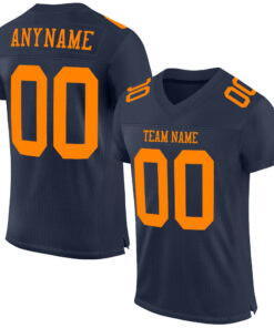 Custom Navy Bay Orange Mesh Authentic Football Jersey