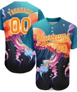 Custom Navy Bay Orange-White 3D Pattern Design Jellyfish Floating In The Ocean Authentic Baseball Jersey