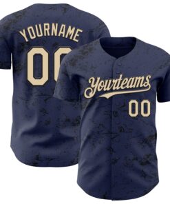 Custom Navy City Cream-Black 3D Pattern Design Abstract Splatter Texture Authentic Baseball Jersey