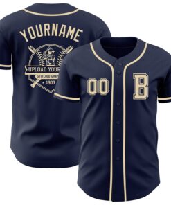 Custom Navy Cream Authentic Baseball Jersey