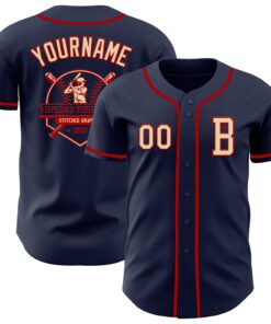 Custom Navy Cream-Red Authentic Baseball Jersey