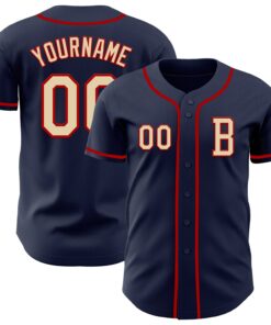 Custom Navy Cream-Red Authentic Baseball Jersey