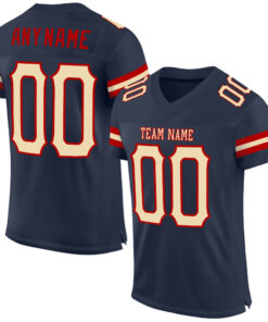 Custom Navy Cream-Red Mesh Authentic Football Jersey