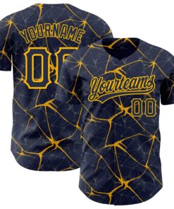 Custom Navy Gold 3D Pattern Design Abstract Network Authentic Baseball Jersey