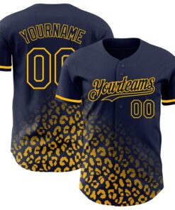 Custom Navy Gold 3D Pattern Design Leopard Print Fade Fashion Authentic Baseball Jersey