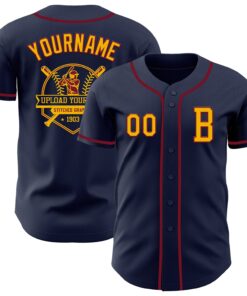 Custom Navy Gold-Crimson Authentic Baseball Jersey