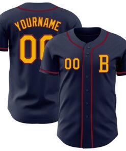 Custom Navy Gold-Crimson Authentic Baseball Jersey