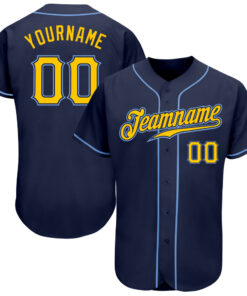 Custom Navy Gold-Light Blue Authentic Baseball Jersey