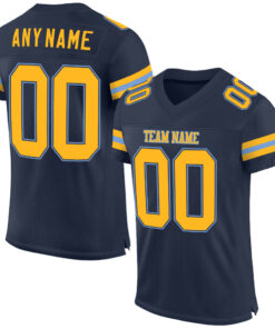 Custom Navy Gold-Light Blue Mesh Authentic Football Jersey