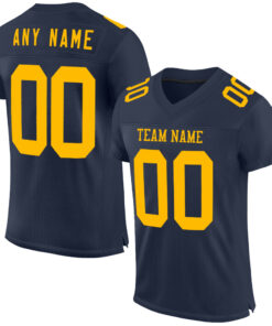 Custom Navy Gold Mesh Authentic Football Jersey