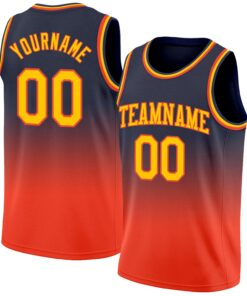 Custom Navy Gold-Orange Authentic Fade Fashion Basketball Jersey