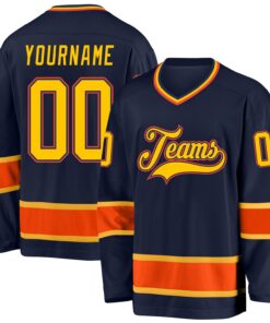 Custom Navy Gold-Orange Hockey Jersey