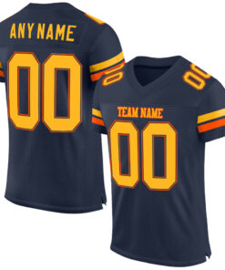 Custom Navy Gold-Orange Mesh Authentic Football Jersey