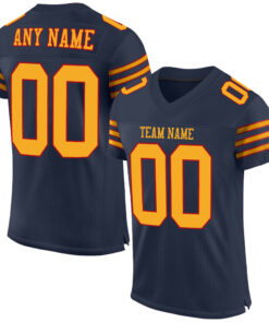 Custom Navy Gold-Red Mesh Authentic Football Jersey
