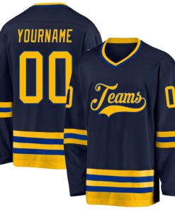Custom Navy Gold-Royal Hockey Jersey