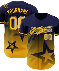 Custom Navy Gold-White 3D Pattern Design Gradient Style Twinkle Star Authentic Baseball Jersey