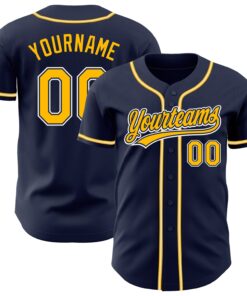 Custom Navy Gold-White Authentic Baseball Jersey