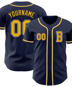 Custom Navy Gold-White Authentic Baseball Jersey