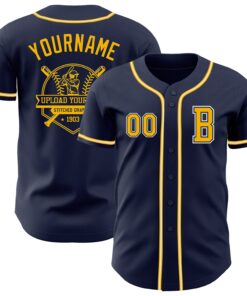 Custom Navy Gold-White Authentic Baseball Jersey