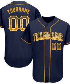 Custom Navy Gold-White Authentic Drift Fashion Baseball Jersey