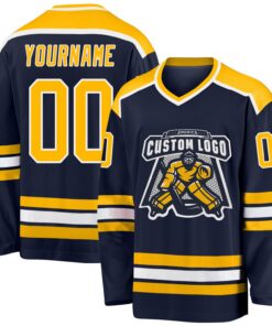 Custom Navy Gold-White Hockey Jersey
