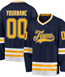 Custom Navy Gold-White Hockey Jersey