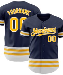 Custom Navy Gold-White Line Authentic Baseball Jersey