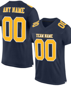 Custom Navy Gold-White Mesh Authentic Football Jersey