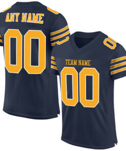Custom Navy Gold-White Mesh Authentic Football Jersey