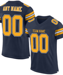 Custom Navy Gold-White Mesh Authentic Football Jersey