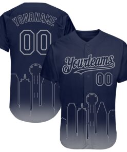 Custom Navy Gray 3D Dallas City Edition Fade Fashion Authentic Baseball Jersey