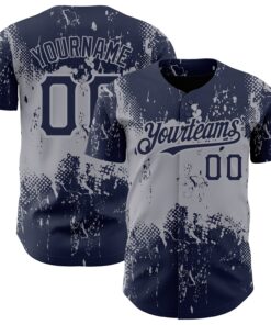 Custom Navy Gray 3D Pattern Design Abstract Splatter Grunge Art Authentic Baseball Jersey