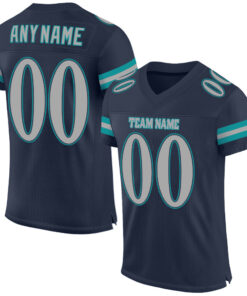 Custom Navy Gray-Aqua Mesh Authentic Football Jersey