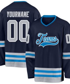 Custom Navy Gray-Blue Hockey Jersey
