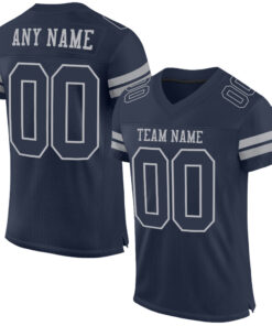 Custom Navy Gray Mesh Authentic Football Jersey