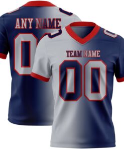 Custom Navy Gray-Red Mesh Authentic Gradient Fashion Football Jersey