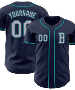 Custom Navy Gray-Teal Authentic Baseball Jersey