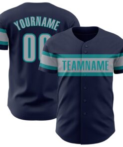 Custom Navy Gray-Teal Authentic Baseball Jersey