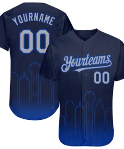Custom Navy Gray-Thunder Blue 3D Dallas City Edition Fade Fashion Authentic Baseball Jersey