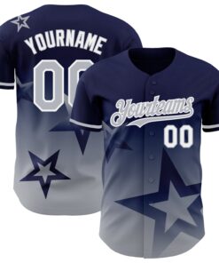 Custom Navy Gray-White 3D Pattern Design Gradient Style Twinkle Star Authentic Baseball Jersey