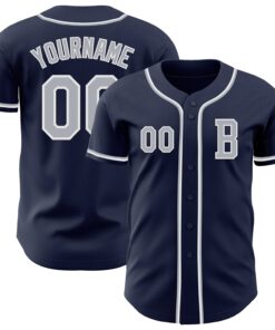 Custom Navy Gray-White Authentic Baseball Jersey