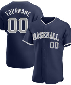 Custom Navy Gray-White Authentic Baseball Jersey