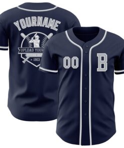 Custom Navy Gray-White Authentic Baseball Jersey