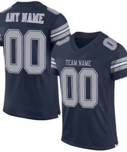 Custom Navy Gray-White Mesh Authentic Football Jersey