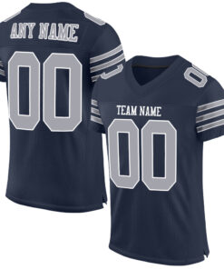 Custom Navy Gray-White Mesh Authentic Football Jersey