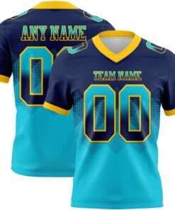 Custom Navy Lakes Blue-Yellow Mesh Authentic Gradient Square Shape Flag Football Jersey