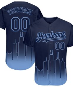 Custom Navy Light Blue 3D Chicago City Edition Fade Fashion Authentic Baseball Jersey