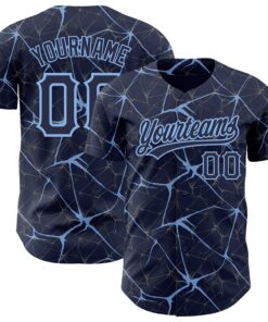 Custom Navy Light Blue 3D Pattern Design Abstract Network Authentic Baseball Jersey