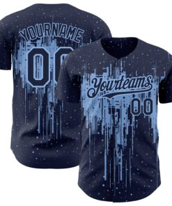 Custom Navy Light Blue 3D Pattern Design Dripping Splatter Art Authentic Baseball Jersey